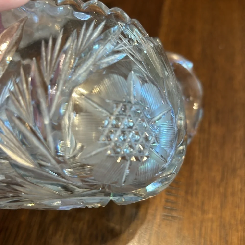 Antique Creamer & Sugar Bowl‎ AB Brilliant Heavy Cut Crystal Saw Tooth Hobstar